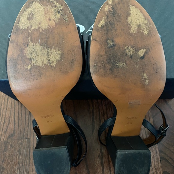 Coach size 8.5  leather black stack heel sandals with ankle buckle strap. - Picture 6 of 7